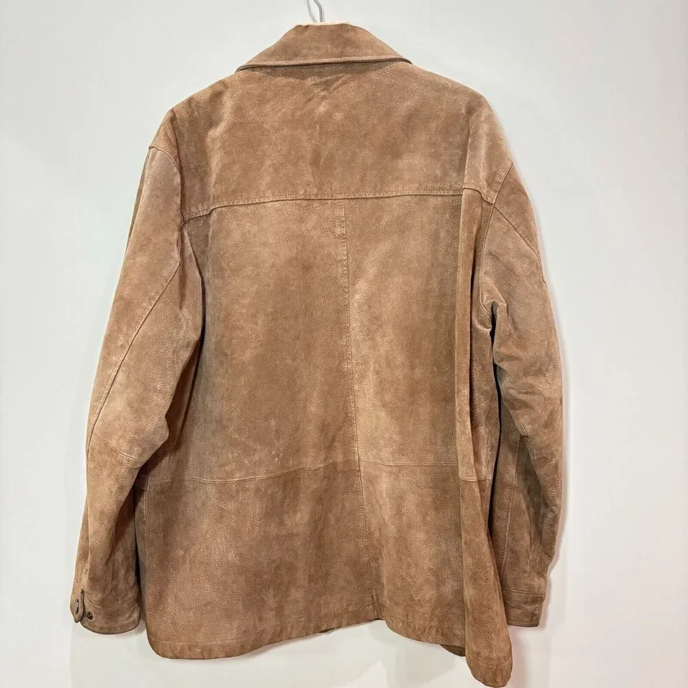 Boston Harbour Outdoor Wear Men XL Soft Brown Suede Leather Jacket Zip Workwear